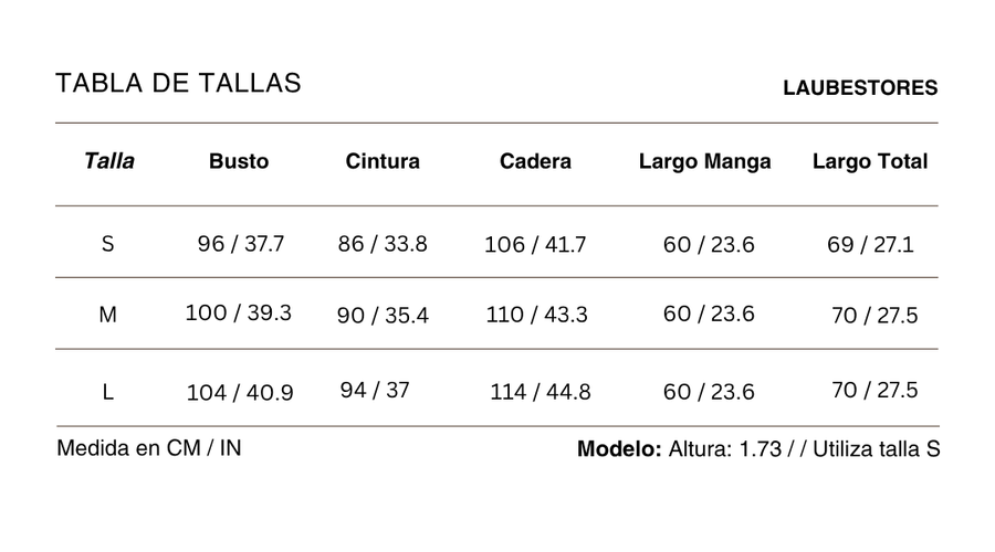 Tabla de tallas Blazer Corsaire 100% Algodón Café