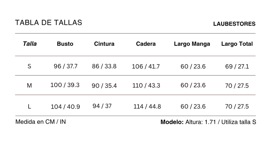 Tabla de tallas Blazer Corsaire 100% Algodón Verde